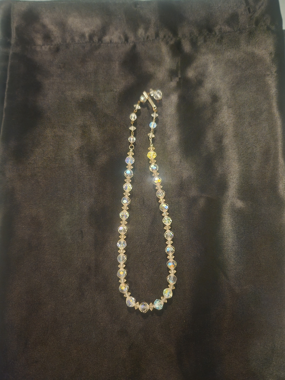 Vintage 1940's Glass Crystal Aurora Borealis Bead Choker - Clear
